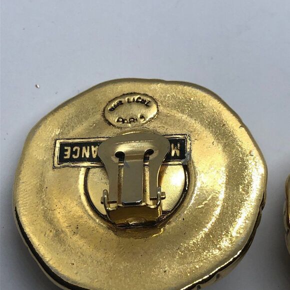 Large Chunky Gold & Silver Tone Button Earrings - Picture 5 of 8